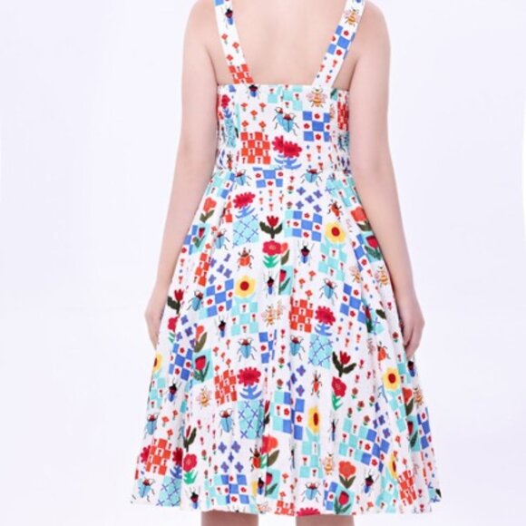 Miss Lulo Insect and Floral Tiles Heidi Dress. NWOT. 1X. Modern Millie. Linen. - Picture 2 of 14